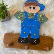 Wooden Wall Hook Rack with Cute Boy Design