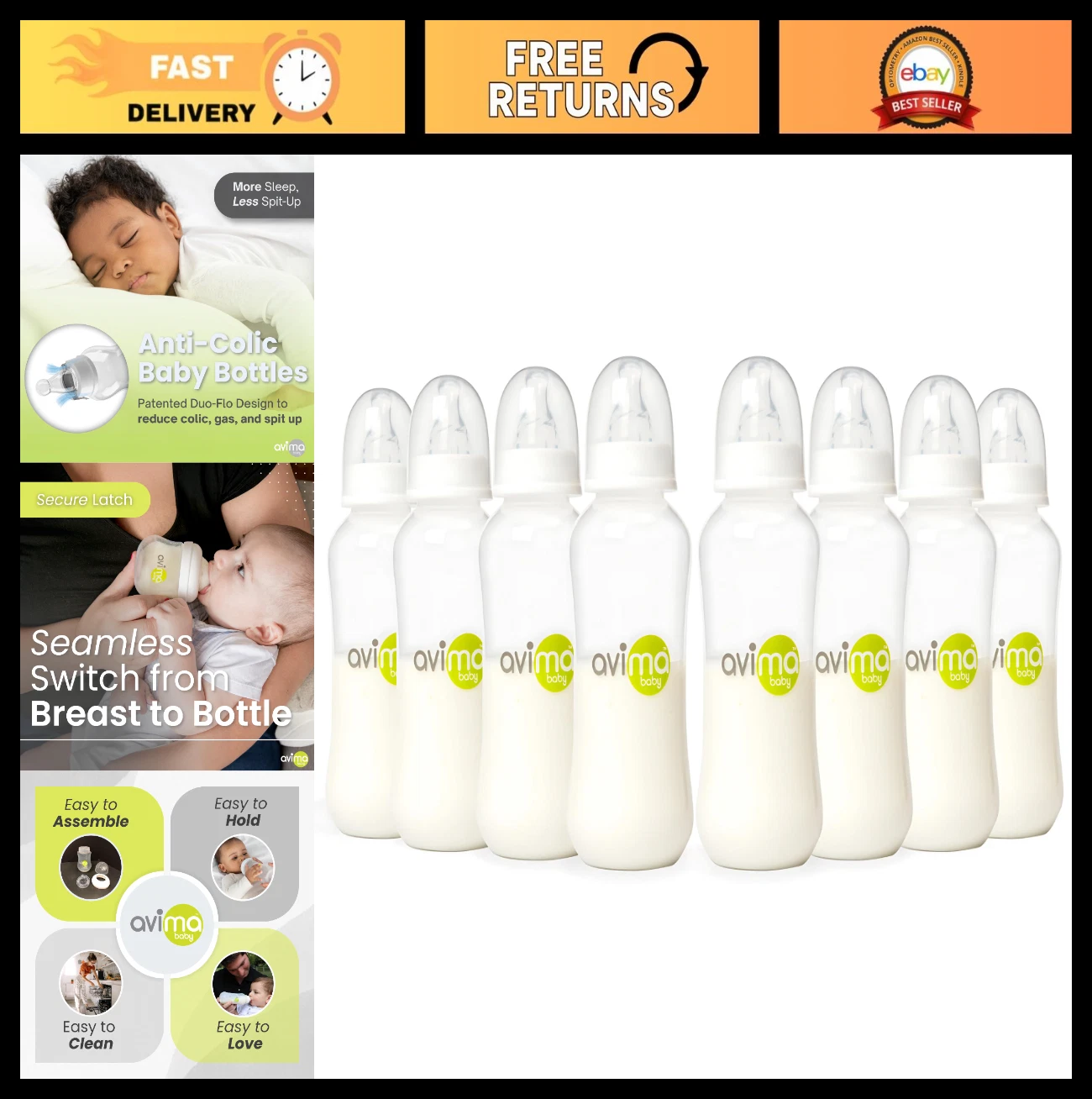 10 oz Anti-Colic Baby Bottle Set - Medium Flow Nipples, BPA Free, Stage 2, 8 Pac
Opens in a new wind