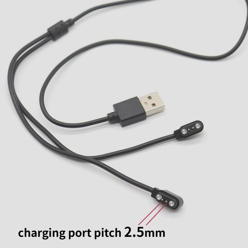 Black USB charging cable with a white magnetic connector, 2.5mm port pitch, shown on a plain light background.