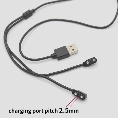 Black USB charging cable with a white magnetic connector, 2.5mm port pitch, shown on a plain light background.
