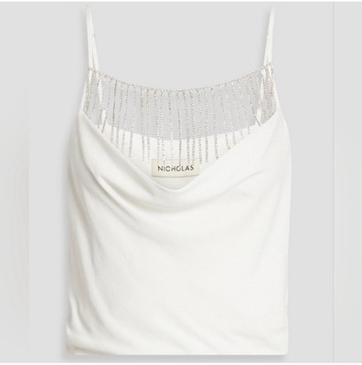 NICHOLAS Kore Top 2 Crystal Embellished Cowl Neck Sleeveless Cropped Ivory White