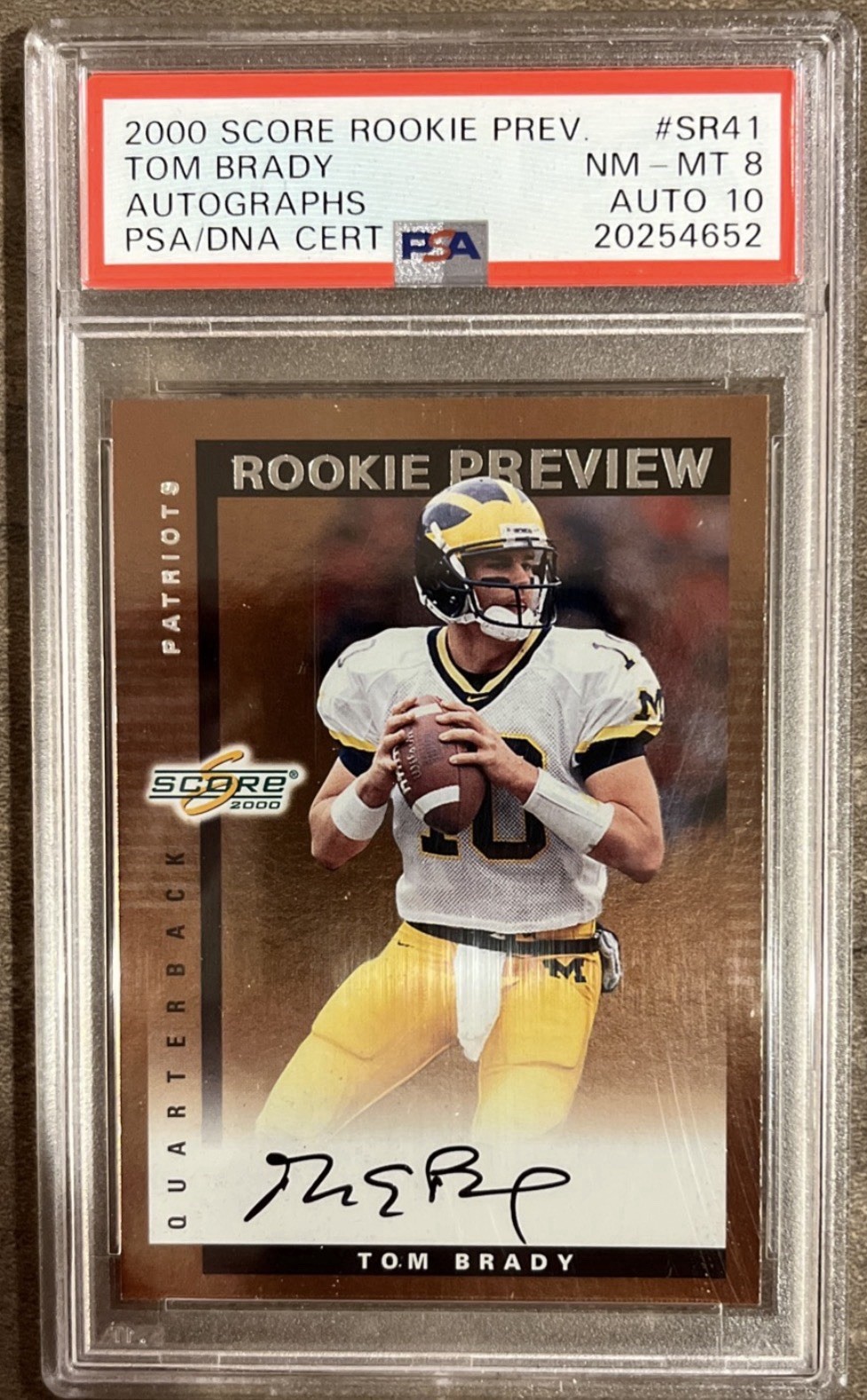 🟦🔥Tom Brady🔥🟥 2000 Score RC Rookie Preview Autograph #SR 41 PSA 8 AUTO 10