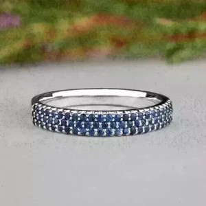 Authentic 2Ct Round Lab Created Blue Sapphire Wedding Half Band Ring 14K White Gold Plated