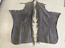 Vintage Suede Leather Chaps with Fringe Western Cowboy Rodeo Gray