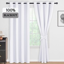 100 White Blackout Curtains 84 Inches Long for Bedroom with Black Liner, Dou...