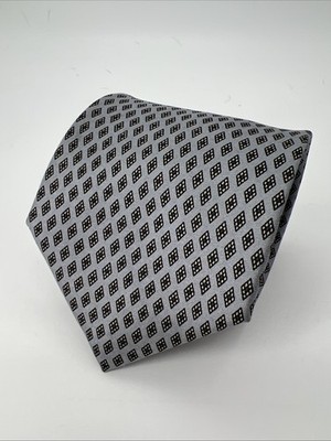 Vittorio Rex 100% Silk Tie Made In Italy Silver Geometric 58.5x3