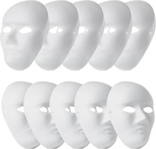 10 Pcs DIY Full Face Masks, Blank White Paintable Paper Mache Mask, DIY Craft Ma