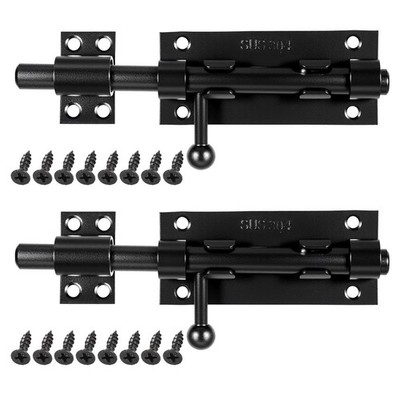 2 Pcs 6 inch Black Barrel Bolt Latch 304 Stainless Steel Slide Gate Lock