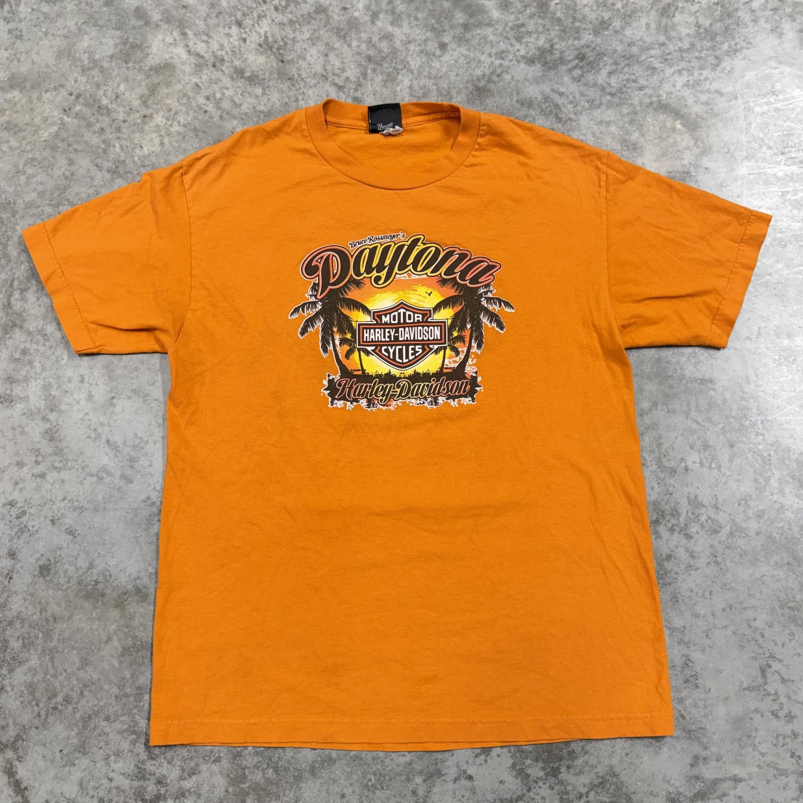 Harley-Davidson Shirt Mens Large Orange Daytona Beach Motorcycle Graphic Tee