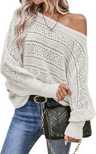 Womens Off Shoulder Sweater Top Fall Outfits Fashion Oversized Knit Batwing