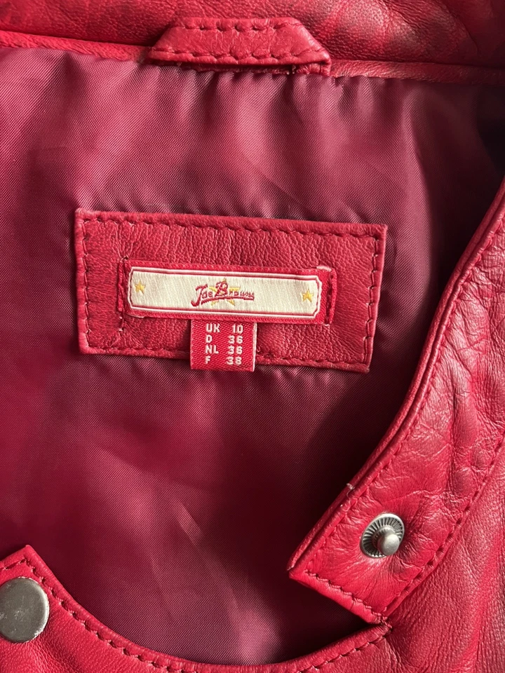Joe Browns Women's cherry red Leather Biker Jacket Size 10 - Image 3 of 4