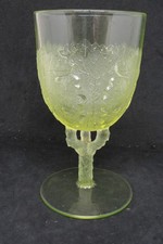 EAPG Vaseline Maple Leaf Goblet