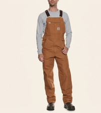 Carhartt Brown Duck Unlined Bib Overalls Workwear Carpenter Dungarees 36x32
