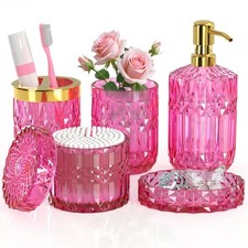 Hot-Pink Glass Bathroom Set 5 Pcs, Hot-Pink Bathroom Set, Soap Dispenser and ...