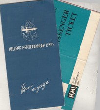 Biglietto passeggero vecchia nave piroscafo GRECIA LINEE ELLENICHE MEDITERRANEE 1972