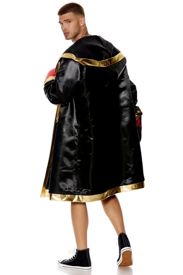 Disfraz de Campeón de Boxeo para Hombre - Bata, Pantalones Cortos y Cinturón Negro Dorado - Calidad Premium Foto 2 de 4