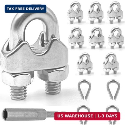 8 Pcs M6 Wire Rope Clamps Cable Clamps 4 Pcs1/4'' Wire Rope Thimble U Bolt Saddle