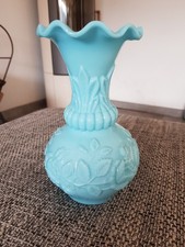 Antike Vase Opalglas Portieux? Jugendstil Pressglas 1900 blau Rose Art Nouveau 