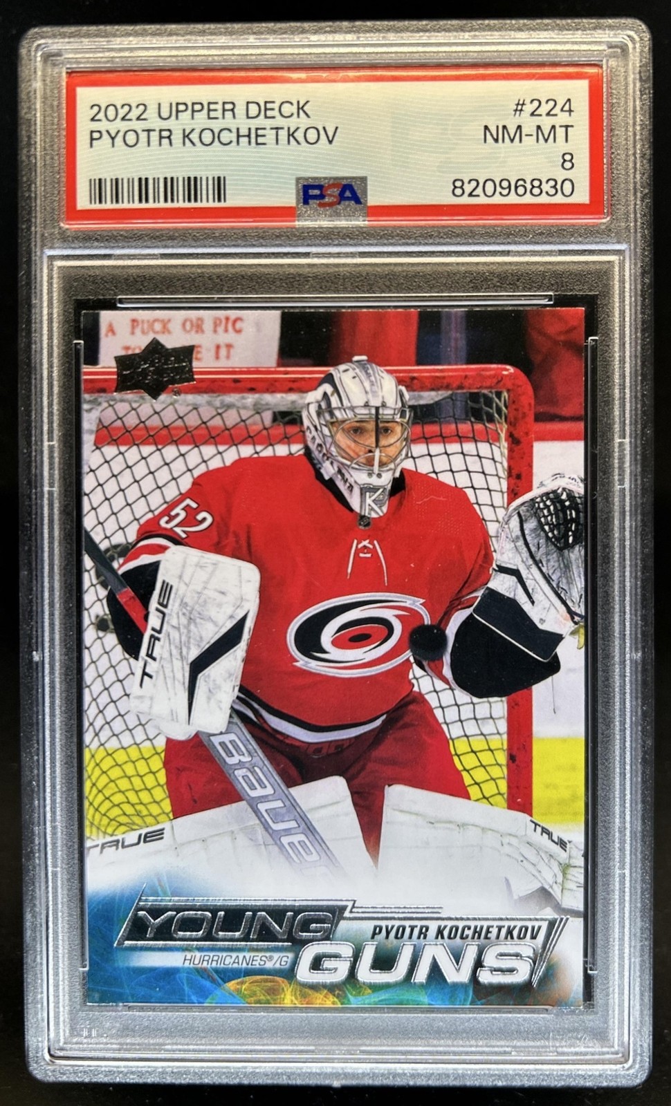 2022-23 Upper Deck Pyotr Kochetkov Rookie Young Guns RC #224 Hurricanes PSA 8