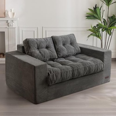  Bean Bag Chair for Adults, Upholstered Floor Sofa with Loveseat Corded Grey