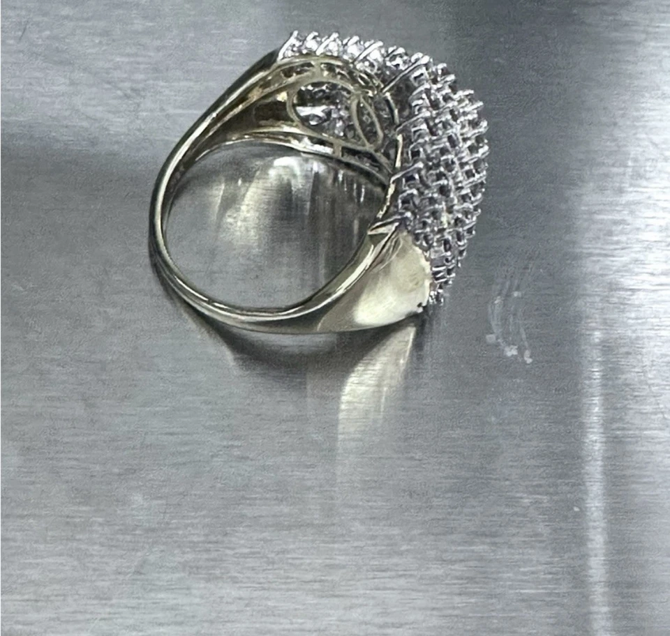 Кольцо с кластером бриллиантов 2 карата белое золото 10 карат размер 8 блестящее круглая огранка - Изображение 4 из 4
