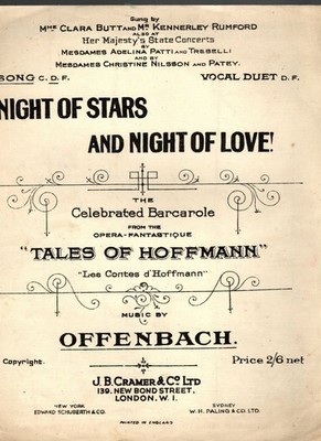 Sheet Music Night of Stars and Night of Love Barcarole from Tales of Hoffmann