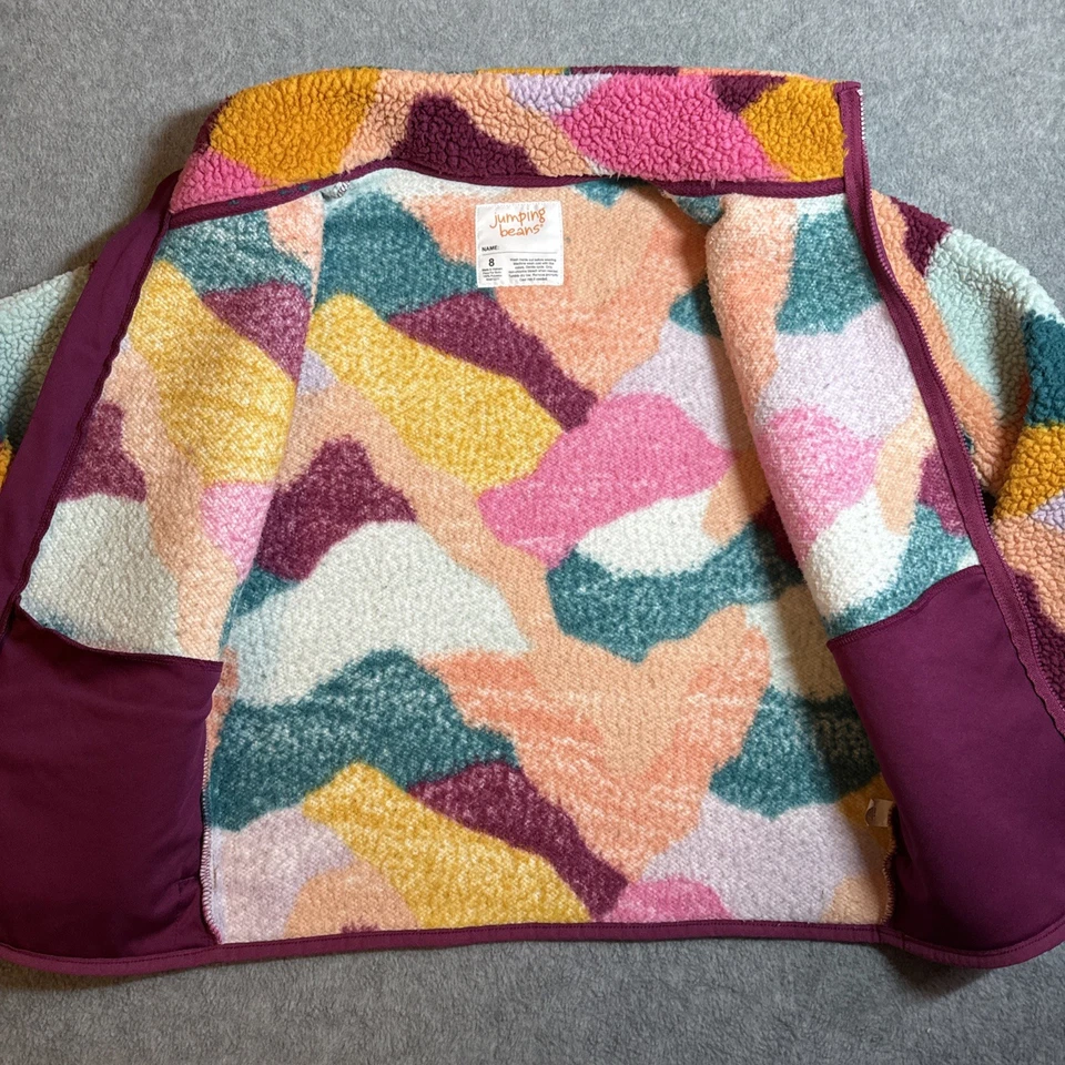 Chaqueta polar con cremallera Jumping Beans Sherpa patrón camuflado multicolor niñas 8 Foto 3 de 4