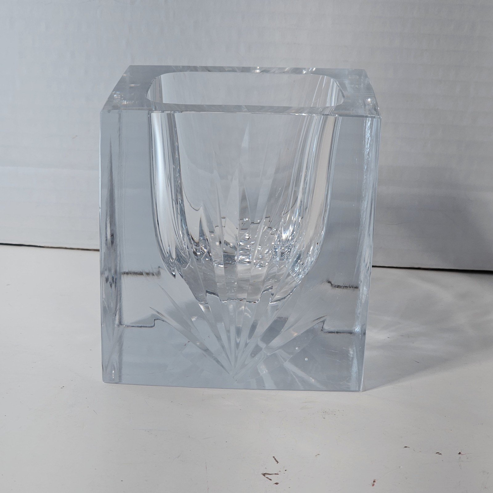Vintage Cut Crystal Art Glass Crafted Square Shape Candle Ho