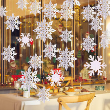 12PCS Winter Christmas Hanging Decorations - 3D White Paper Snowflake Garland...