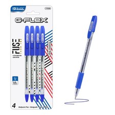 BAZIC G-Flex Blue Oil-Gel Ink Pen w/ Cushion Grip 4/Pack