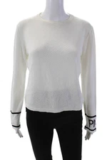 Pinko Women's Round Neck Long Sleeves Mesh Boxy Blouse White Size L