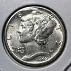 1942-D Mercury Silver Dime 90% Silver Winged Liberty Head UNC FULL BANDS