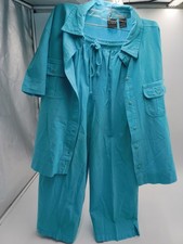 Women's 2/piece Summer Outfit Buttoned-down Shirt Drawstring Capris NWT