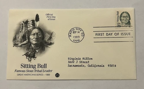 First Day Issue Stamp Sitting Bull Sioux Indian Tribal Leader Great 1989 FDC SCS