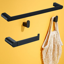 Matte Black Bathroom Hardware Set 4 Pieces, Stainless Steel Towel Bar Set Wall M