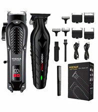HIENA PRO Cordless USB Hair Clipper & Trimmer Kit LCD, Black, Guards #1-4
