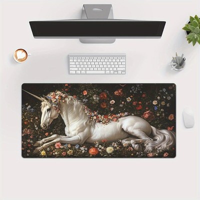 40*90cm Unicorn in Floral Setting HD Printed XXL Mousepad - Vibrant Desk Mat for