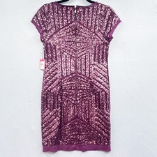 Vince Camuto Sequin Mini Dress Womens 8 Bodycon Party Holiday Purple HOCO Prom