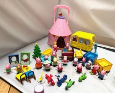 Peppa Pig Train Figures,Chandelier Glamp Tent,Sleds,Bicycles,Yellow Camper Lot