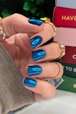 Red Aspen Press On Nails- Chag Sameach, Pnina Short Square Chrome