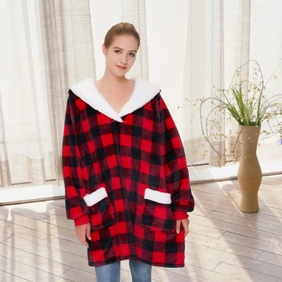 Ladies Snuggle Cosy Warm Fleece Oversized Hoodie Wearable Blanket Bed Jacket