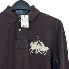 NEW Polo Ralph Lauren BIG PONY Mens M Cotton Long Sleeve Polo Brown Stampede #3