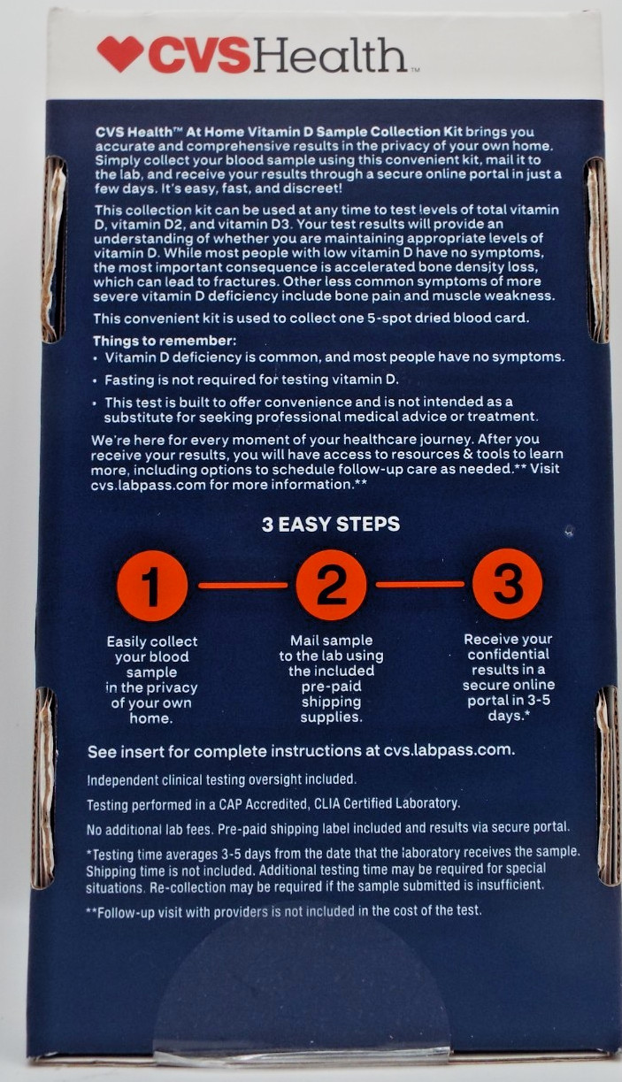 CVS At Home Health Vitamin D Test Sample Collection Kit 09/30/25