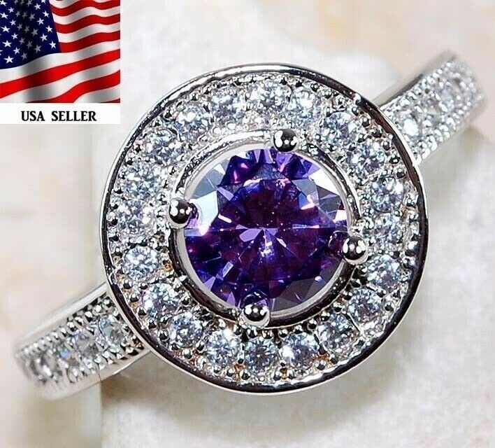 2CT  Amethyst 925 Solid Genuine Sterling Silver Ring Sz 9 &2-4