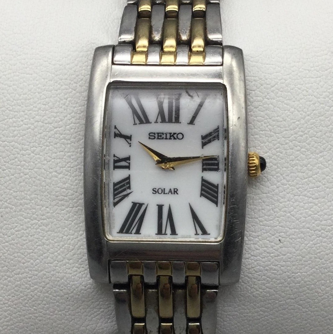 Seiko Tank Womens Watch 22mm Two Tone Bracelet Solar V115-0BK0