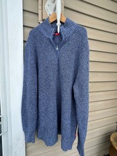 Izod 1/4 zip, ribbed, large, blue 100 cotton men  s sweater.