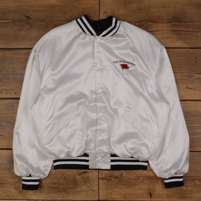 Vintage Pro Fit Bomberjacke XL Satin USA Made Satin Weiß