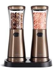 Electric Salt and Pepper Grinder Set with Storage Base, Stainless Steel Recha...