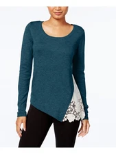 KENSIE Womens Cut Out  Lace-trim Long Sleeve Scoop Neck Tunic Top