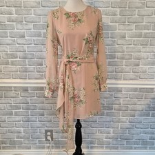 Lulus Garden Gala Pink Floral Shift Dress Tie Feminine Romantic Fairycore Med